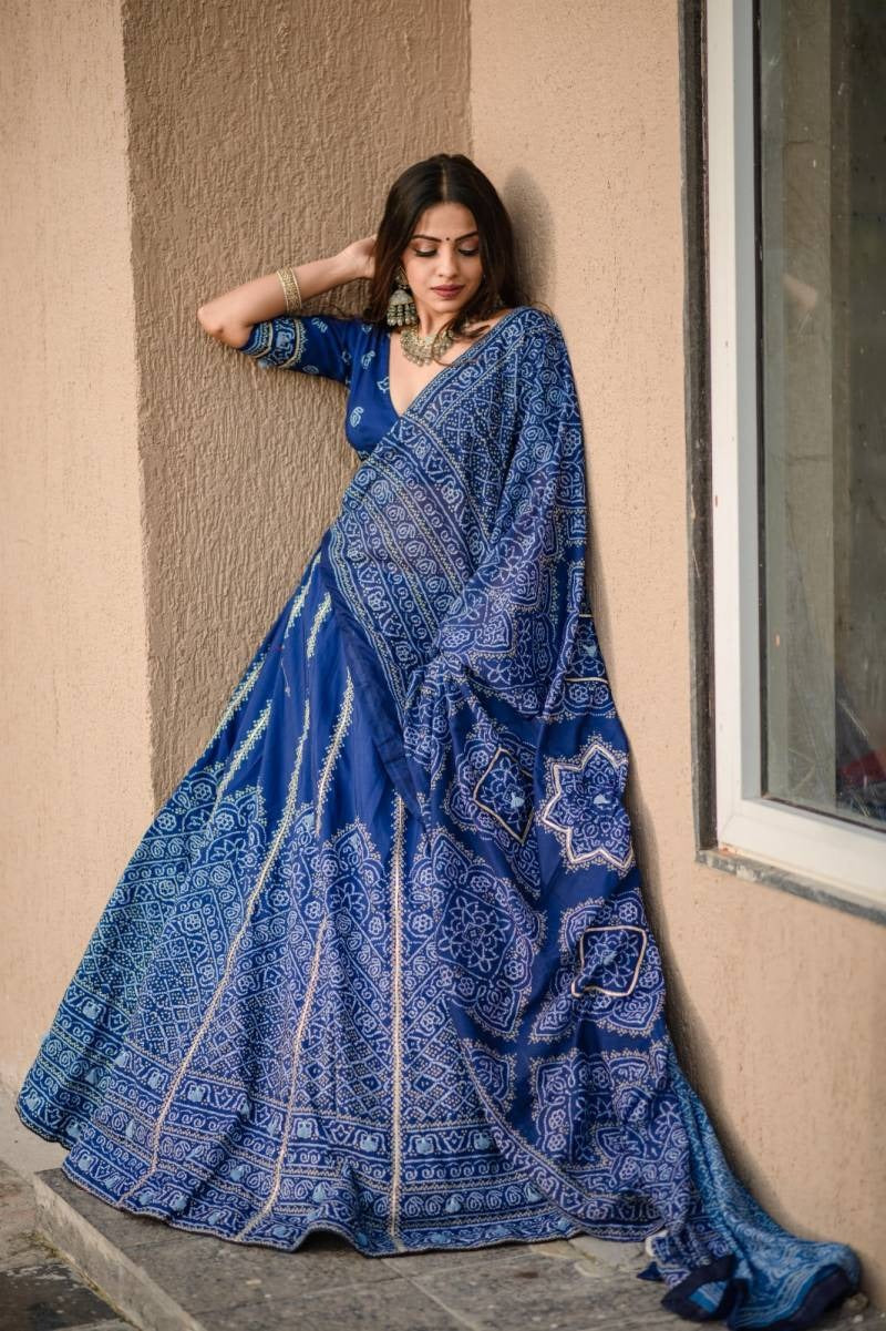Premium Silk lehenga featuring exquisite printed Gota Patti and tassels work