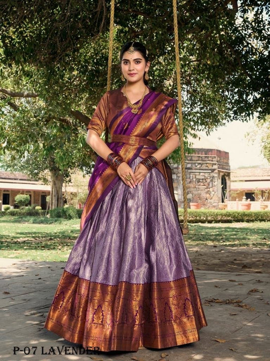Jacquard Silk Zari Weaving Work Lavender Lehenga