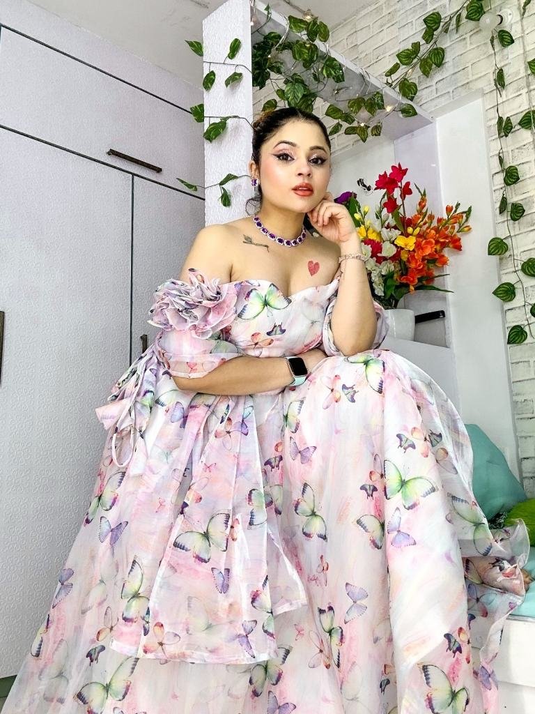 Jimmy Choo Organza Silk  Digital Printed Lehenga Choli Dupatta