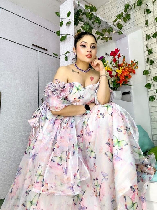 Jimmy Choo Organza Silk  Digital Printed Lehenga Choli Dupatta