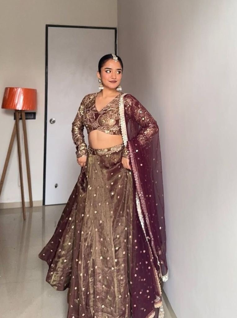 Jimmy Choo Party Wear Brown Lehenga Choli