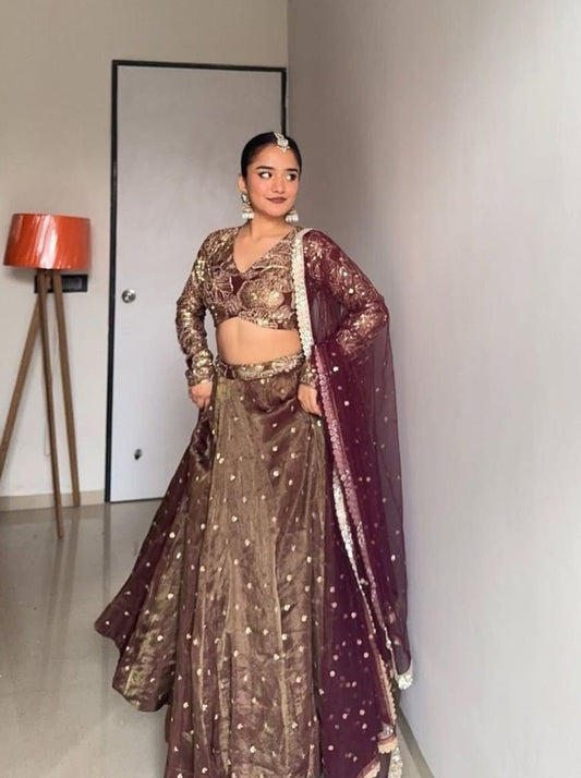 Jimmy Choo Party Wear Brown Lehenga Choli