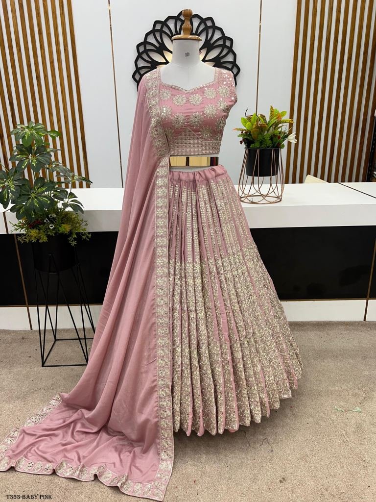 Latest Baby Pink Chinon Silk Lhenga Choli
