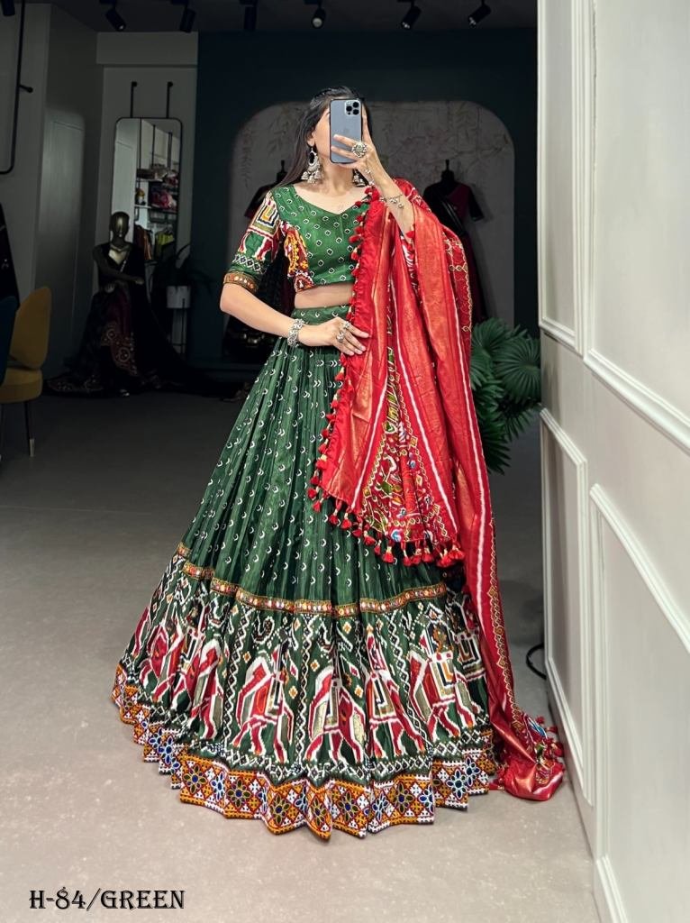 Latest Collection Silk Green Lehenga Choli and Dupatta
