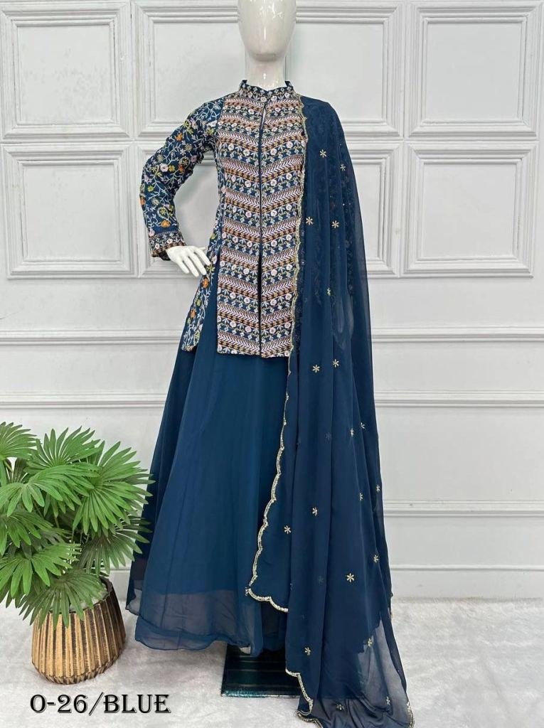 Latest Designer Blue Embroidered Lehenga Koti And Dupatta