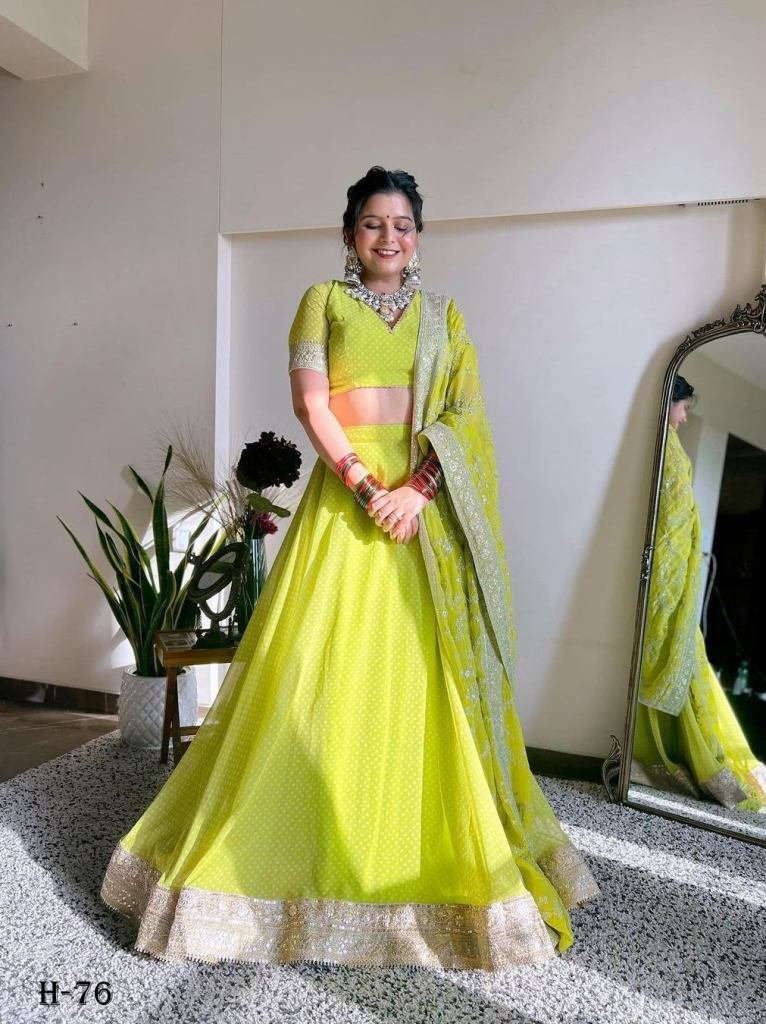 Latest Launch Luxurious Georgatte  Neon Lehenga Choli and Dupatta