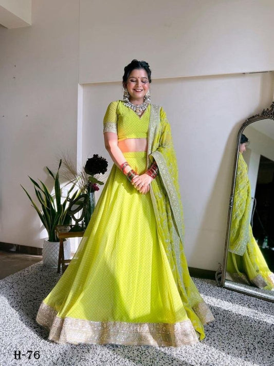 Latest Launch Luxurious Georgatte  Neon Lehenga Choli and Dupatta