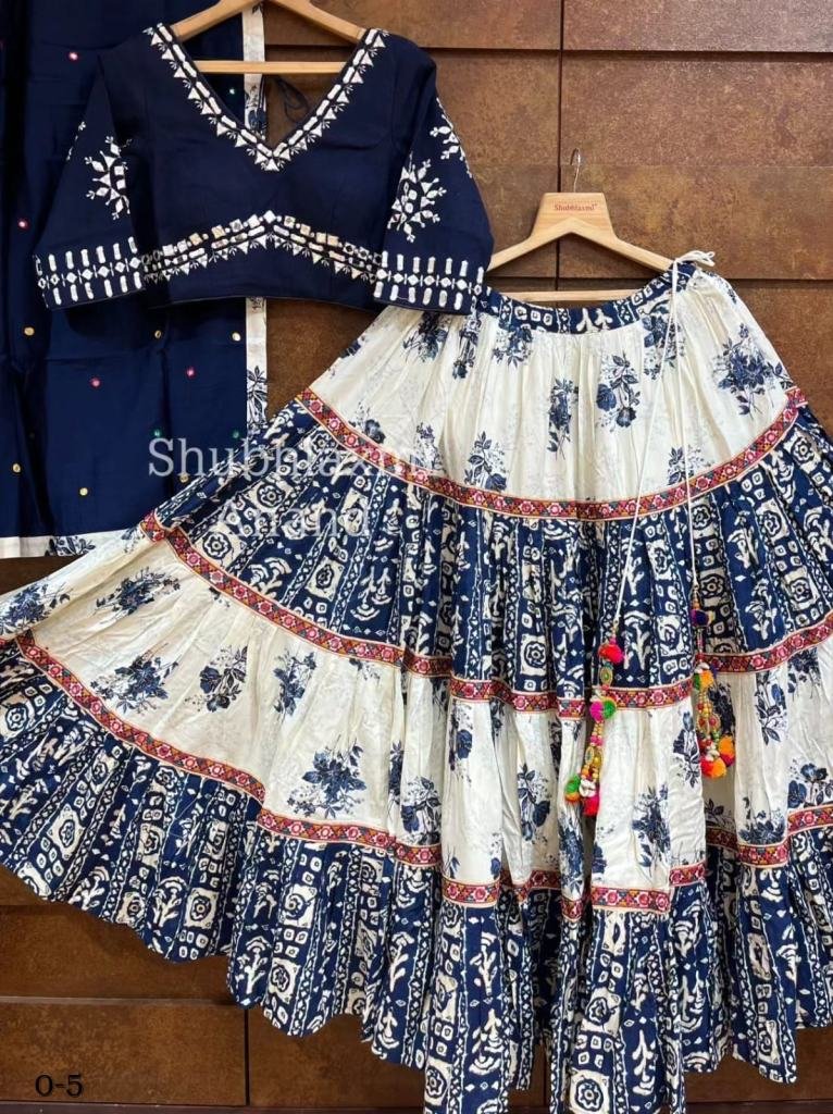 Latest Launching Digital Print Muslin Cotton Blue Lehenga Choli