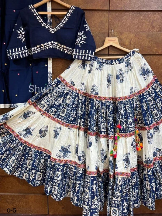 Latest Launching Digital Print Muslin Cotton Blue Lehenga Choli