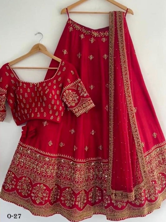 Latest Malai Satin Silk Red Lehenga Choli