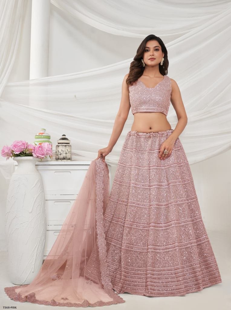 Latest Pink Soft Net Embroidery Work Lehenga Choli