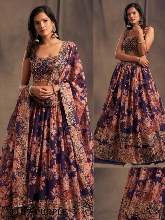 Latest Purple Soft Organza Digital Print Lehenga Choli