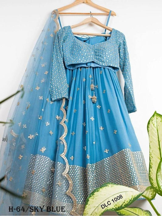Latest Sky Blue Georgette Lehenga Choli With Dupatta
