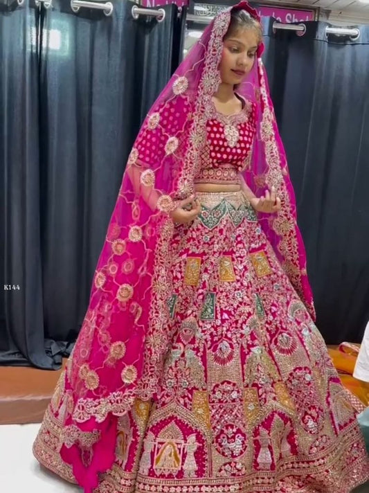 Launching 4 Meter Flared Malai Satin Silk Lehenga With Blouse & Dupatta