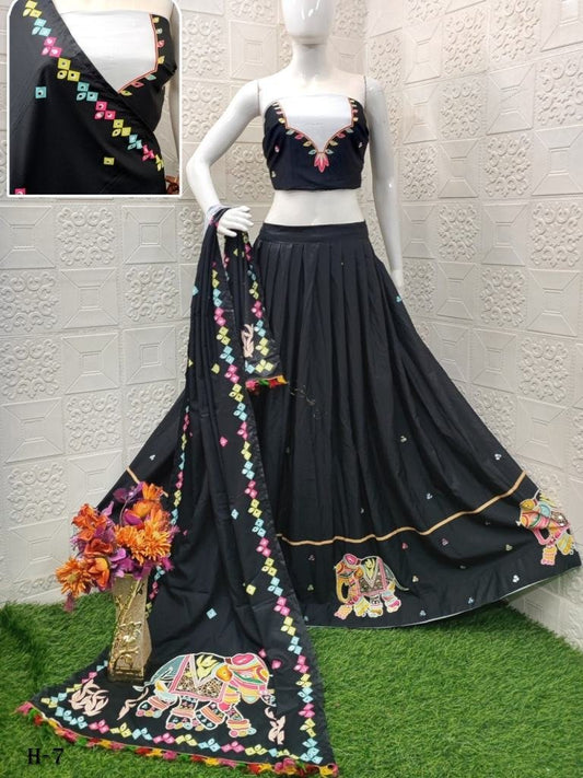 Digital Print Black Muslin Cotton Navratri Chaniya Choli