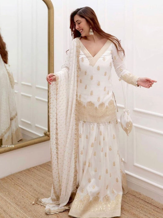 Launching New Georgette White Top lehenga With Dupatta Set