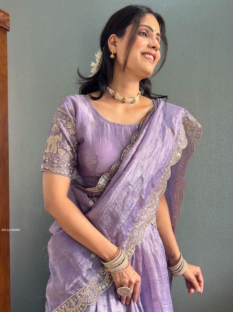 Lavender Heavy Gold Crush Lehenga With Embroidery Work