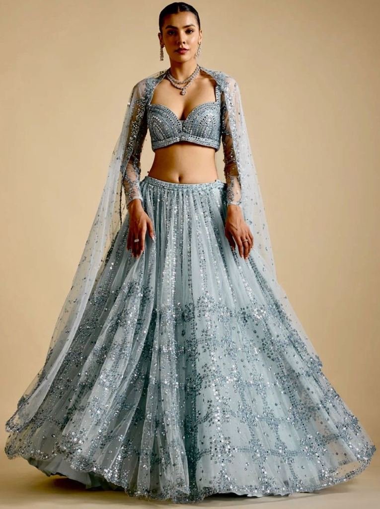 Literally Brighten Sequins Work Gray Net Lehenga Choli Dupatta