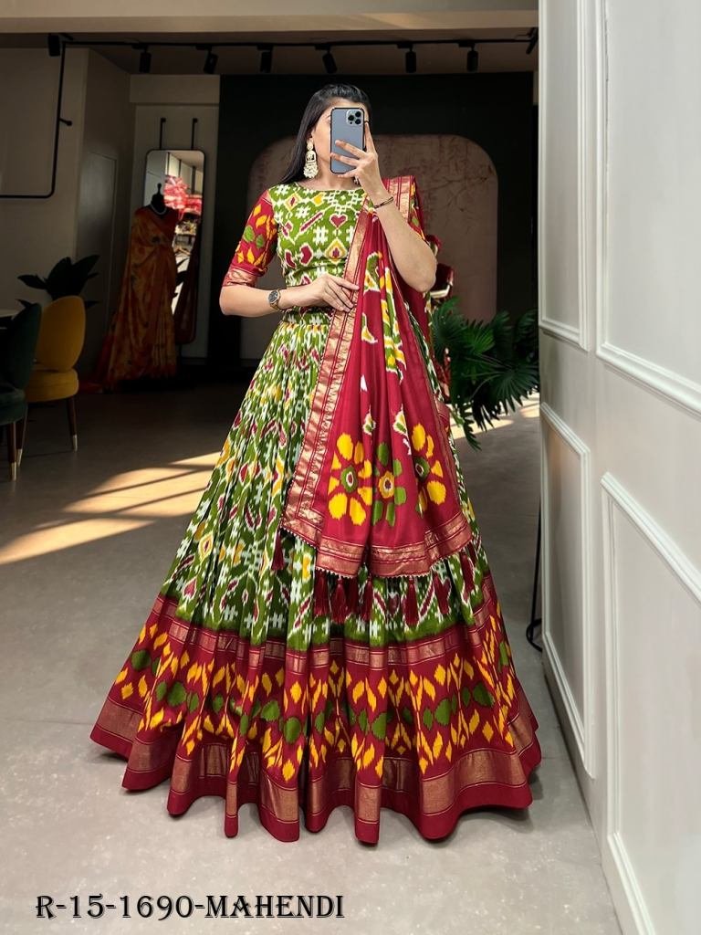 Mahendi Patola Printed Tussar Silk Lehenga choli