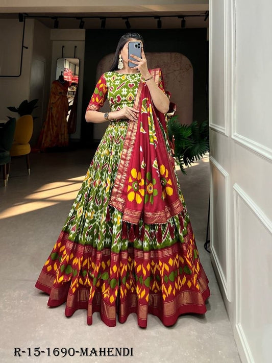 Mahendi Patola Printed Tussar Silk Lehenga choli