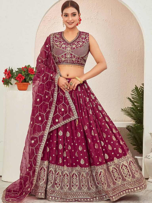 Maroon Embroidered Readymade Lehenga Choli