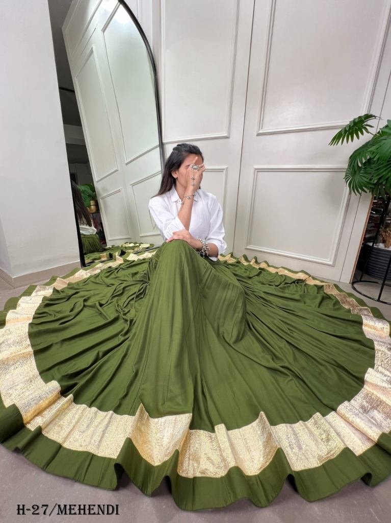 Mehendi Color Rayon Chaniya With 6Mtr Flair Only Skirt