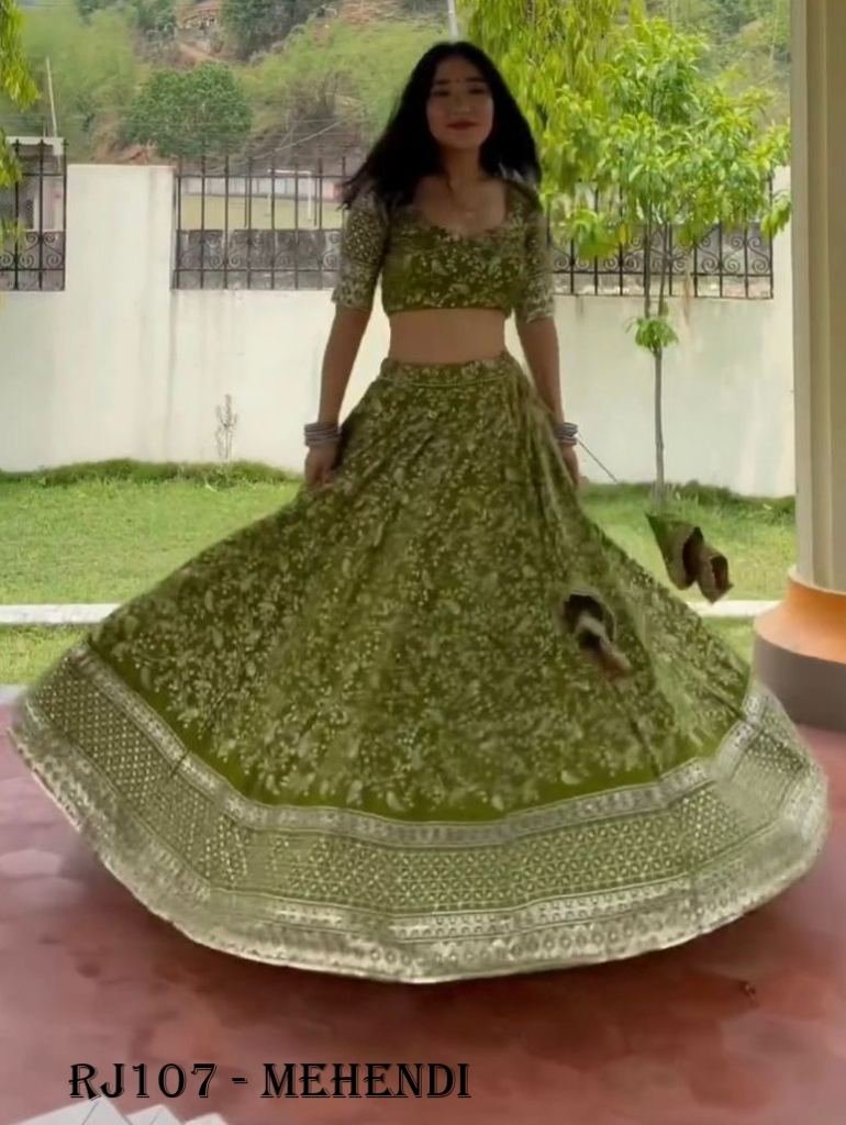 Mehendi Colour Georgette Wedding Lehenga Choli With Dupatta