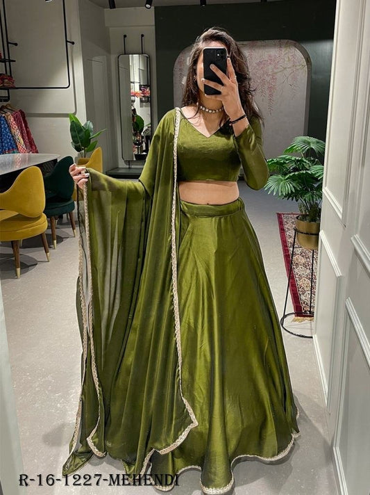 Mehendi Full Plain Rangoli Silk Lehenga Choli