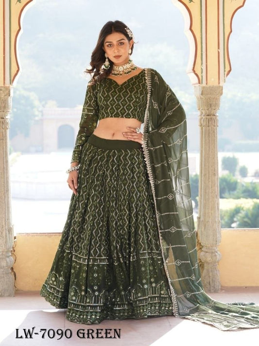 Mehendi Embroidered Faux Georgette Lehenga Choli