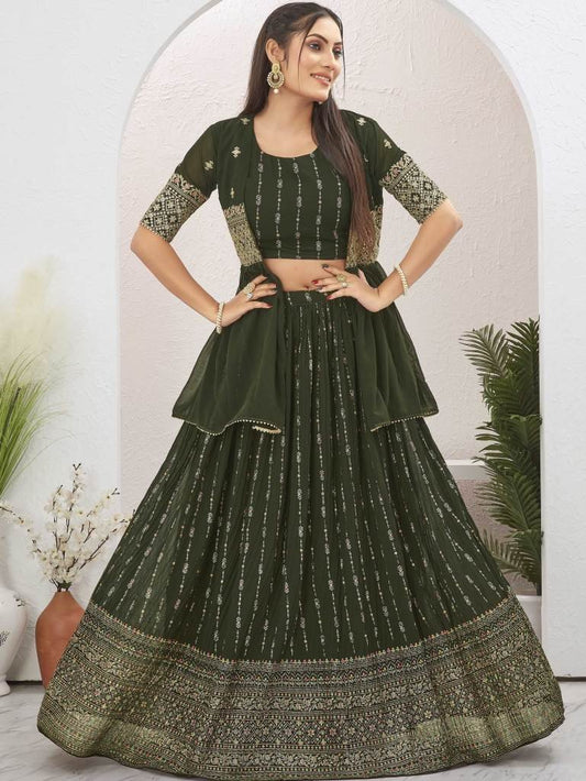 Mehendi Special Georgette Green Lehenga With Shrug