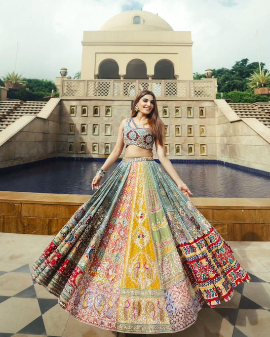 Mirror Work Navratri Colourfull Printed lehenga