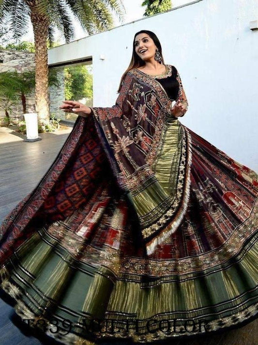 Multi Color Butter Silk Navratri Lehenga Choli