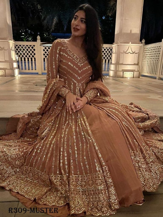 Muster Full Stitched Party Wear Georgette Gown