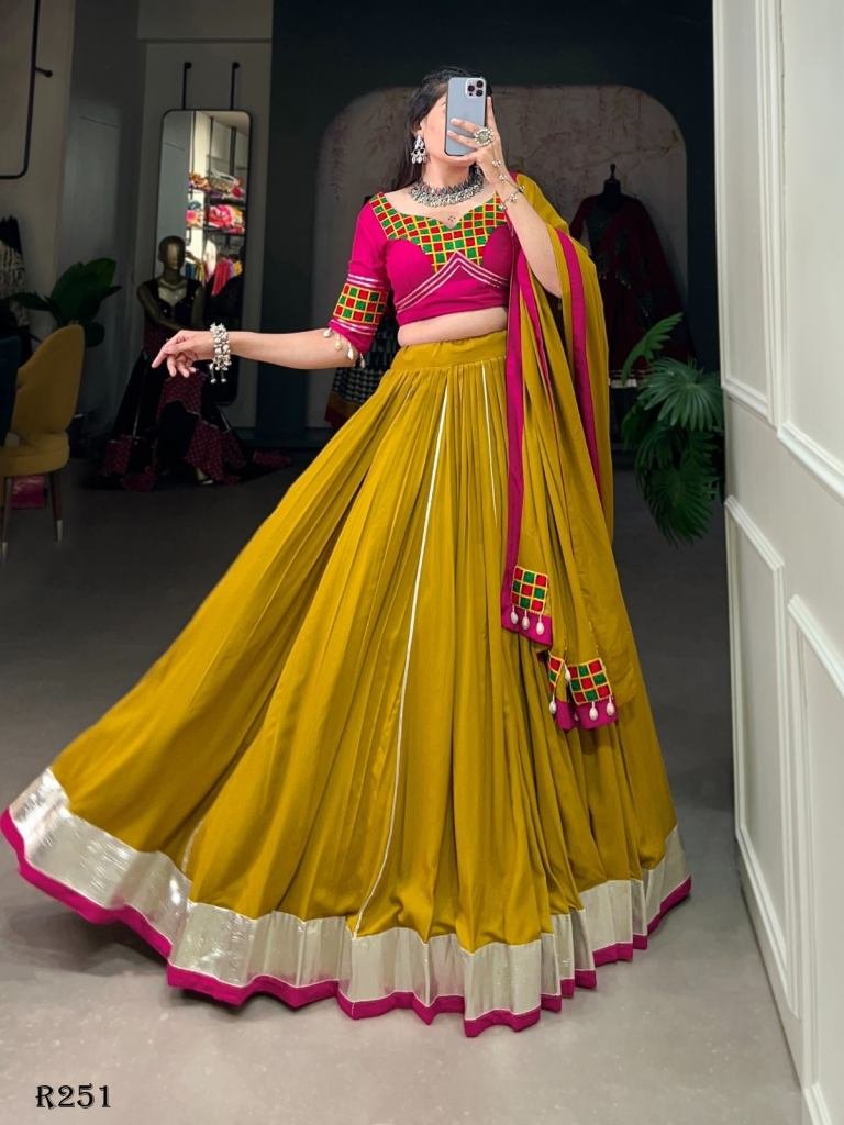 Musterd Pure Rayon Navratri Lehenga Choli With Lace Borders