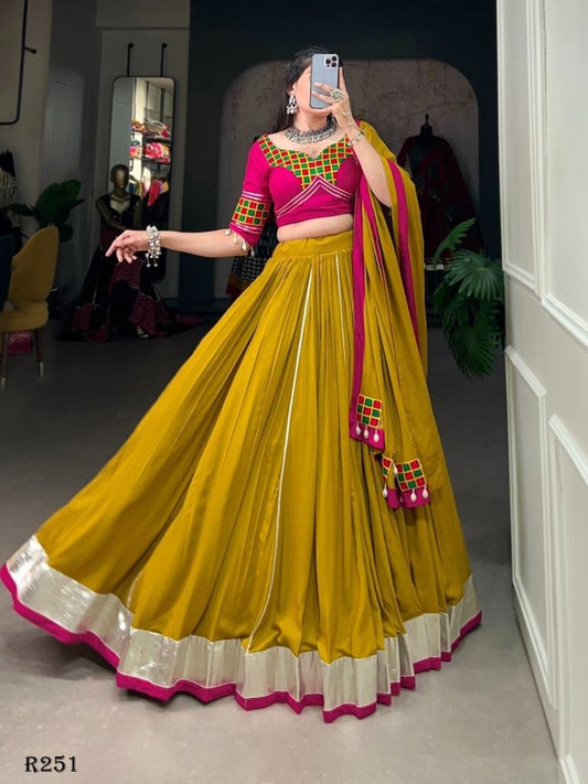 Musterd Pure Rayon Navratri Lehenga Choli With Lace Borders