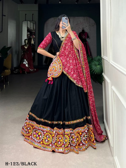 Navaratri Pure Cotton Black Lehenga Choli and Mirror Gamthi Work