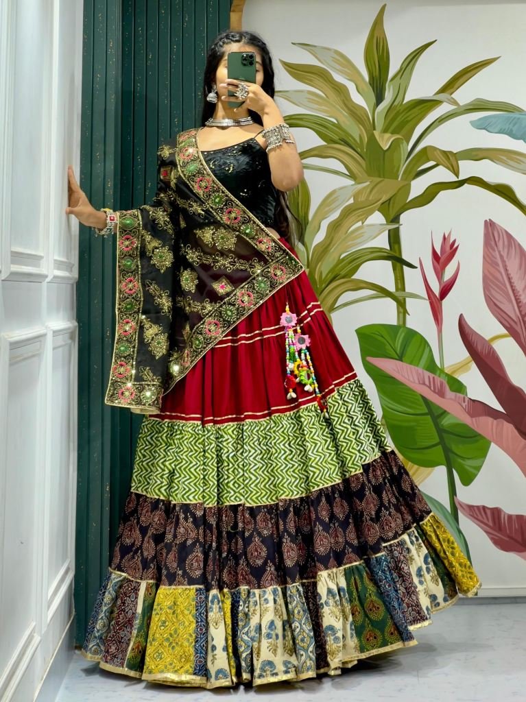 Navratri  10 Meter Flair Lehenga With Spaghetti Style Blouse