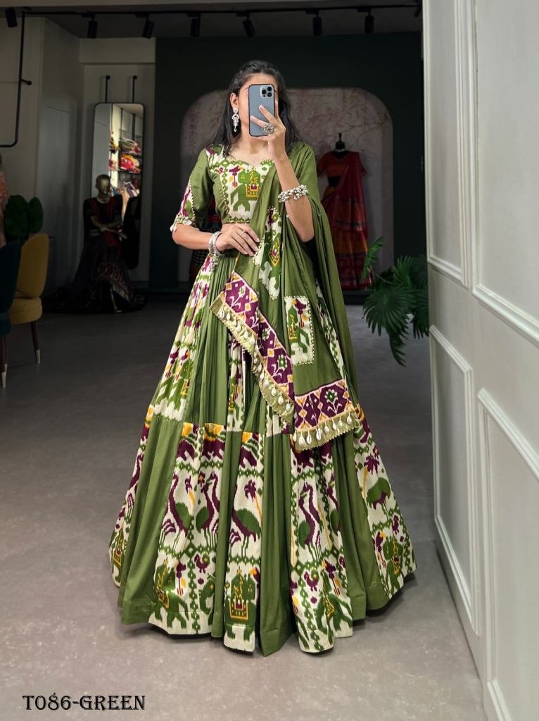 Mehndi Rayon Printed Lehenga Choli Set