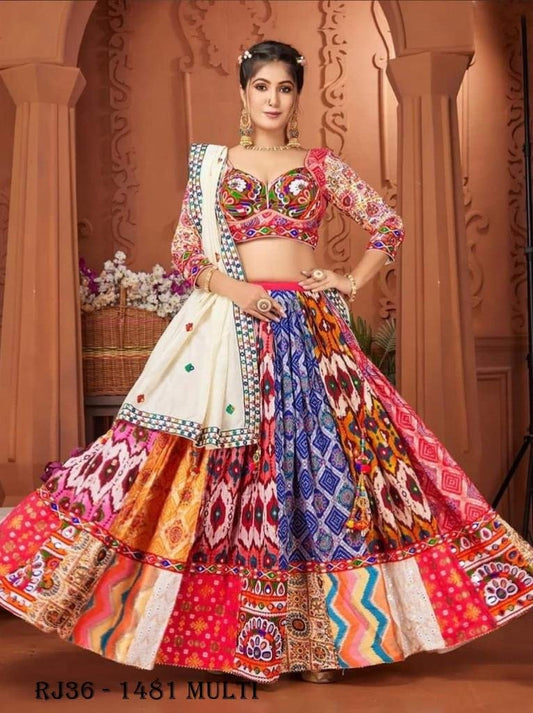 navratri Multi Color Digital Print Work Butter Silk Lehenga Choli