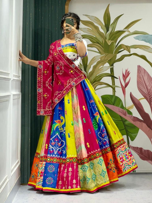 Navratri Multi Colour Lehenga Choli With Elegent Mirror Work