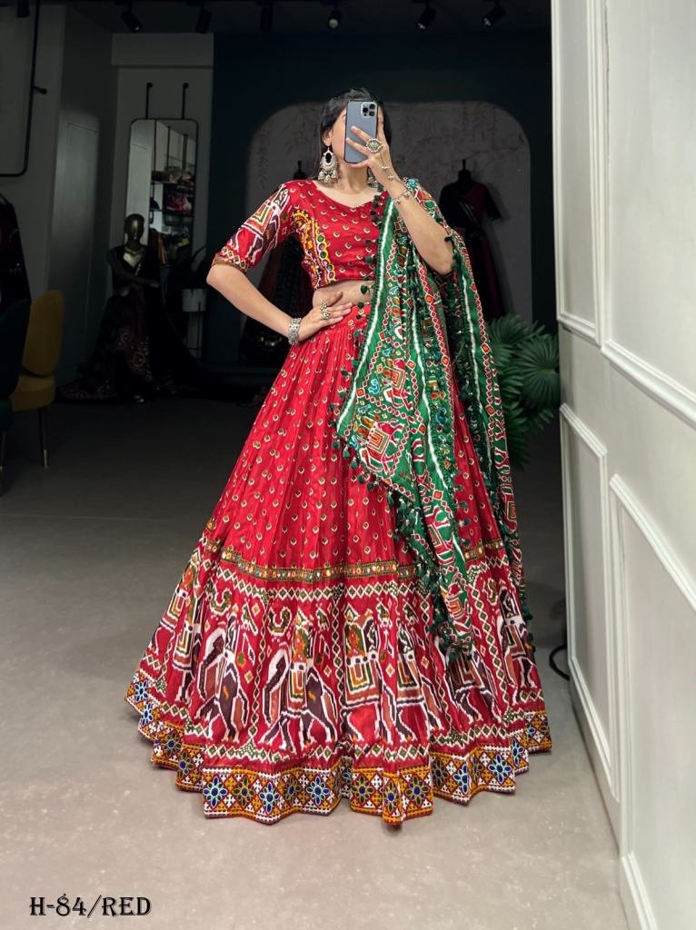 Navratri Silk Red Lehenga Choli and Dupatta