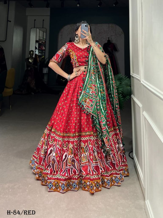 Navratri Silk Red Lehenga Choli and Dupatta