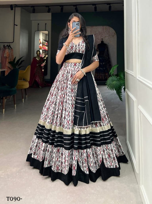 Navratri Special White and Black Cotton Lehenga Choli