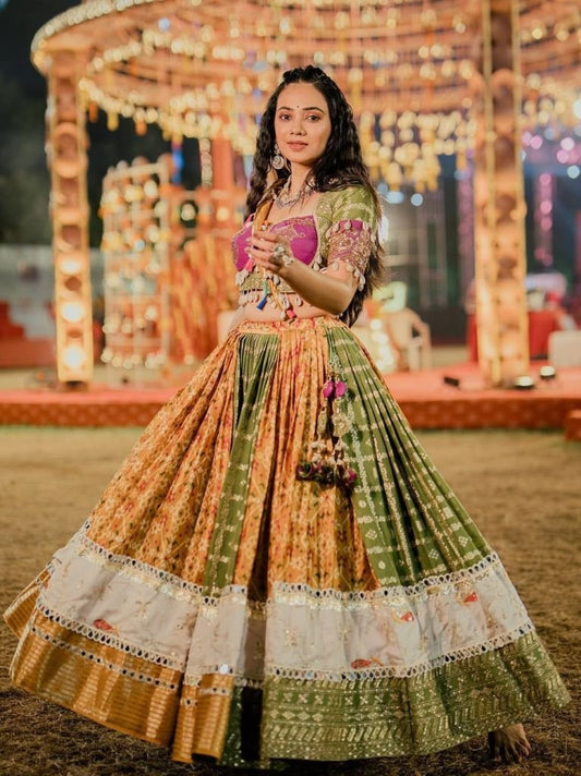 Navratri Special Multi Color Lehenga With Elegent Real Mirror Work