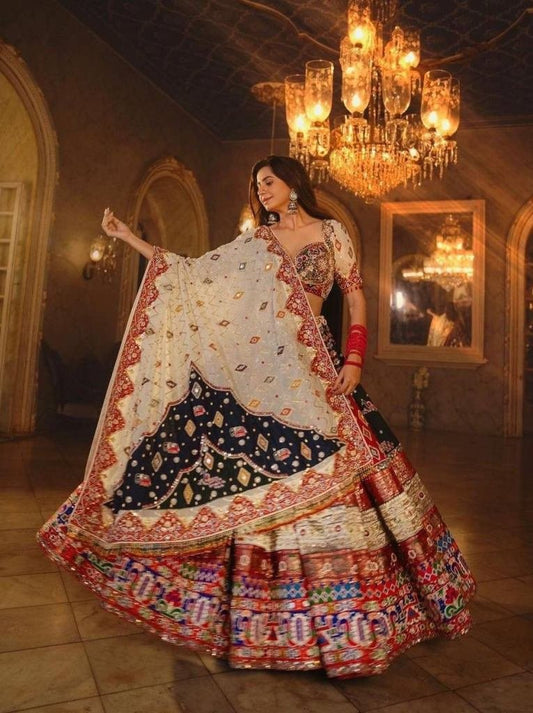 Navratri Special Mirror work Black Muslin Cotton Chaniya Choli