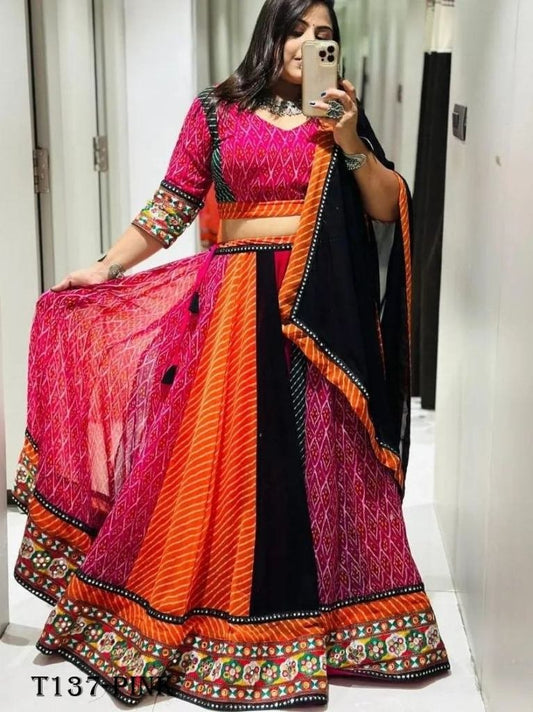 Navratri Special Pink Muslin Cotton Lehenga Choli