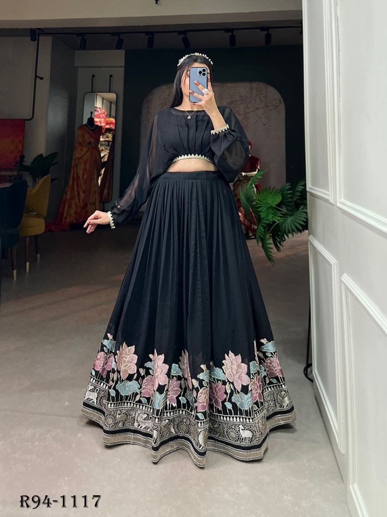 Navratri Wear Black Embroidered Cord Set Lehenga Choli