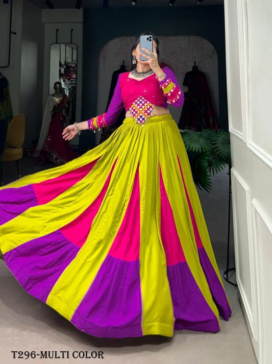 Navratri Wear Multi Color Rayon Lehenga Choli