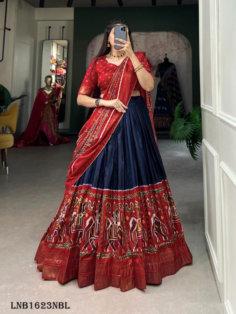 Navy Blue Elegant Dola Silk Patola Lehenga Choli by fab funda