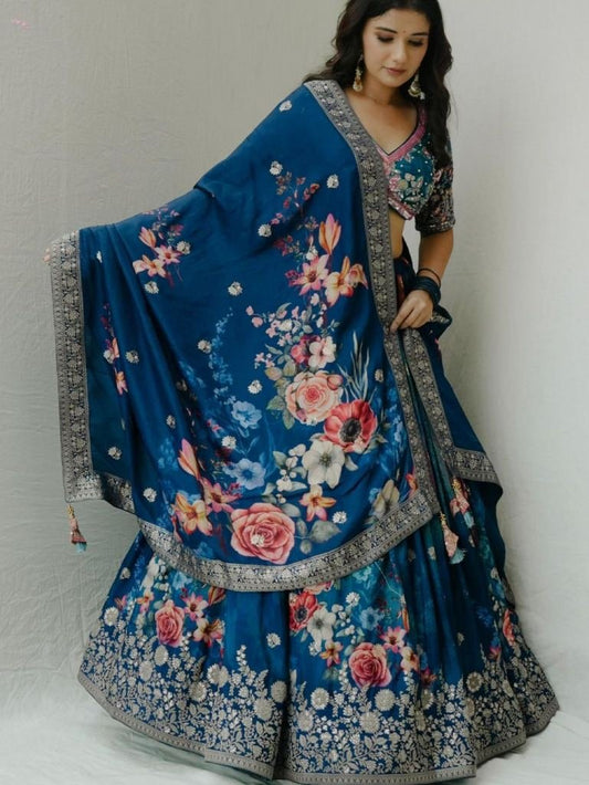 Navy Blue party wear Designer Georgette Lehenga Choli Dupatta